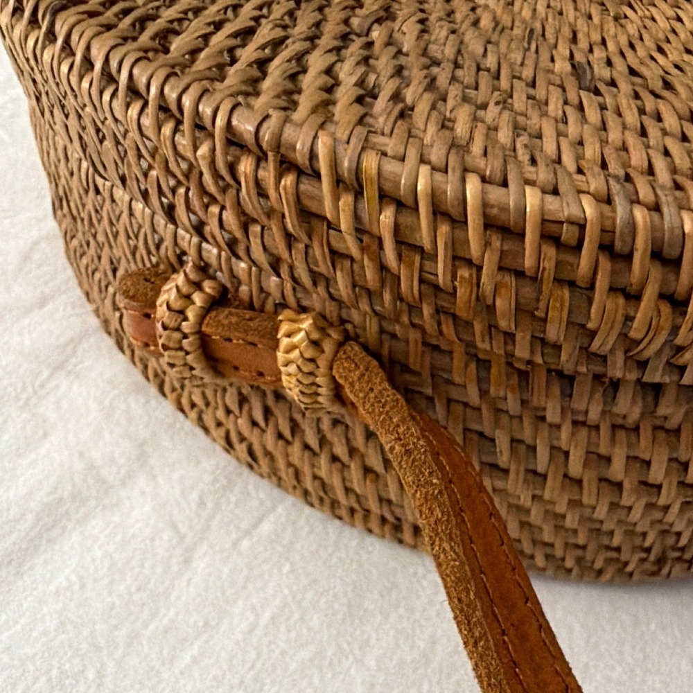 Woven Round Crossbody Bag in Brown - Picture 4 of 11